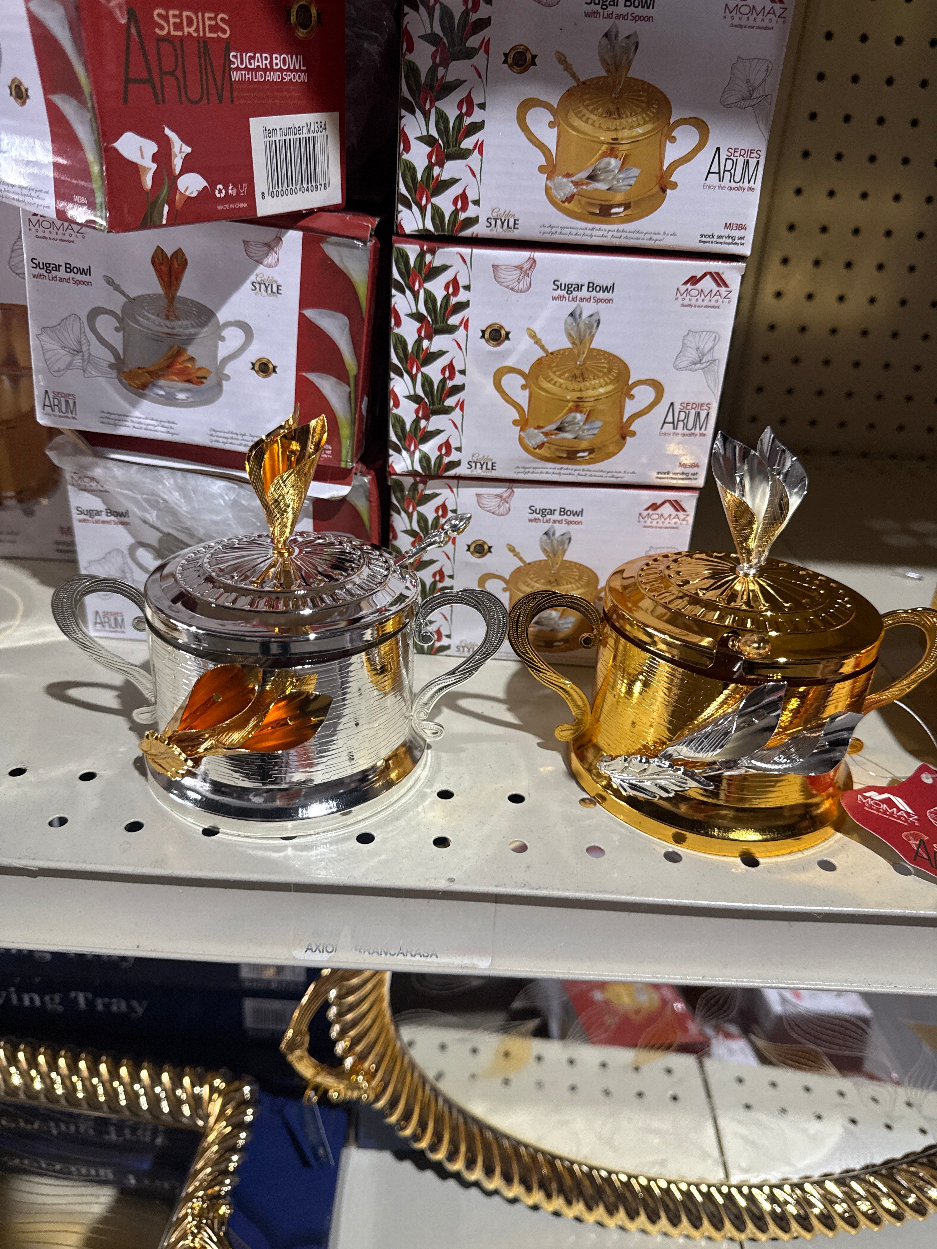 Arum Series Luxury Sugar Bowl – Silver & Gold Glass Jar with Lid & Spoon