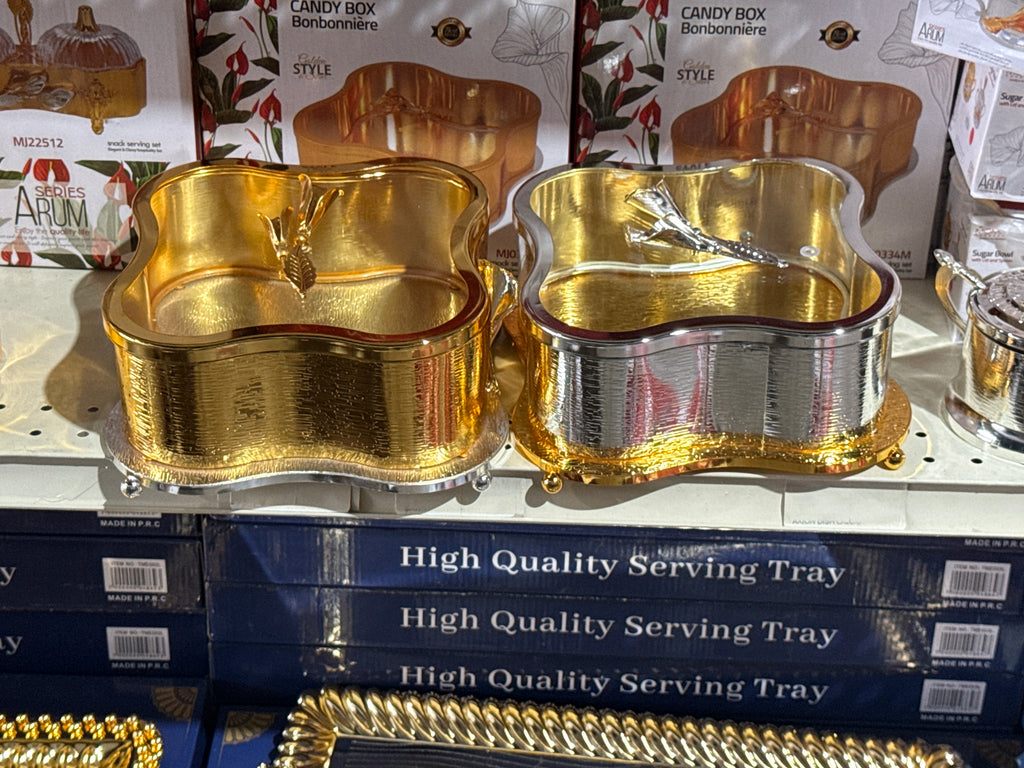 Arum Series Luxury Gold Serving Bowl with Lid – Premium Decorative Dish