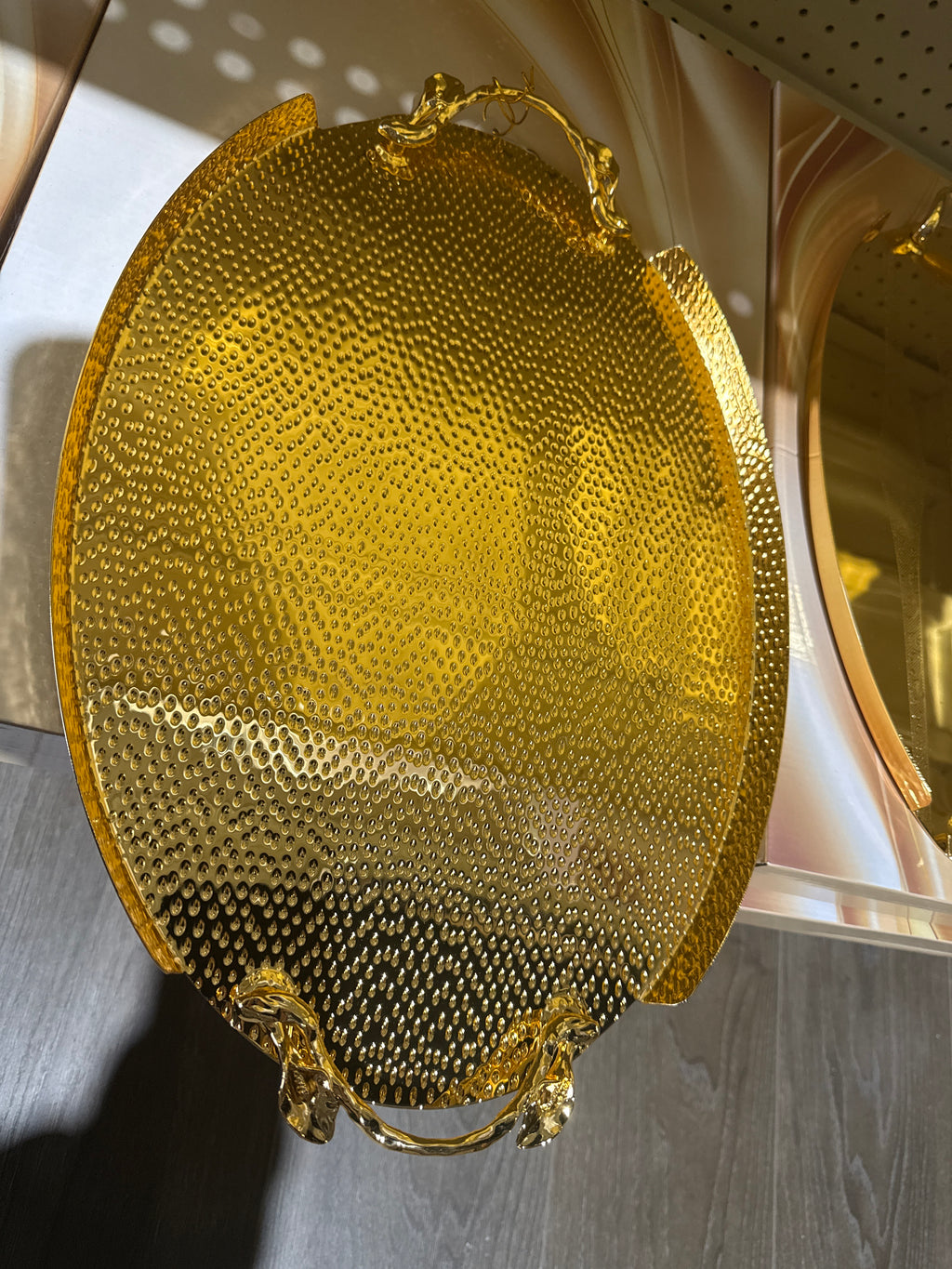Luxury Hammered Gold Serving Tray – Elegant Decorative Oval Tray with Handles