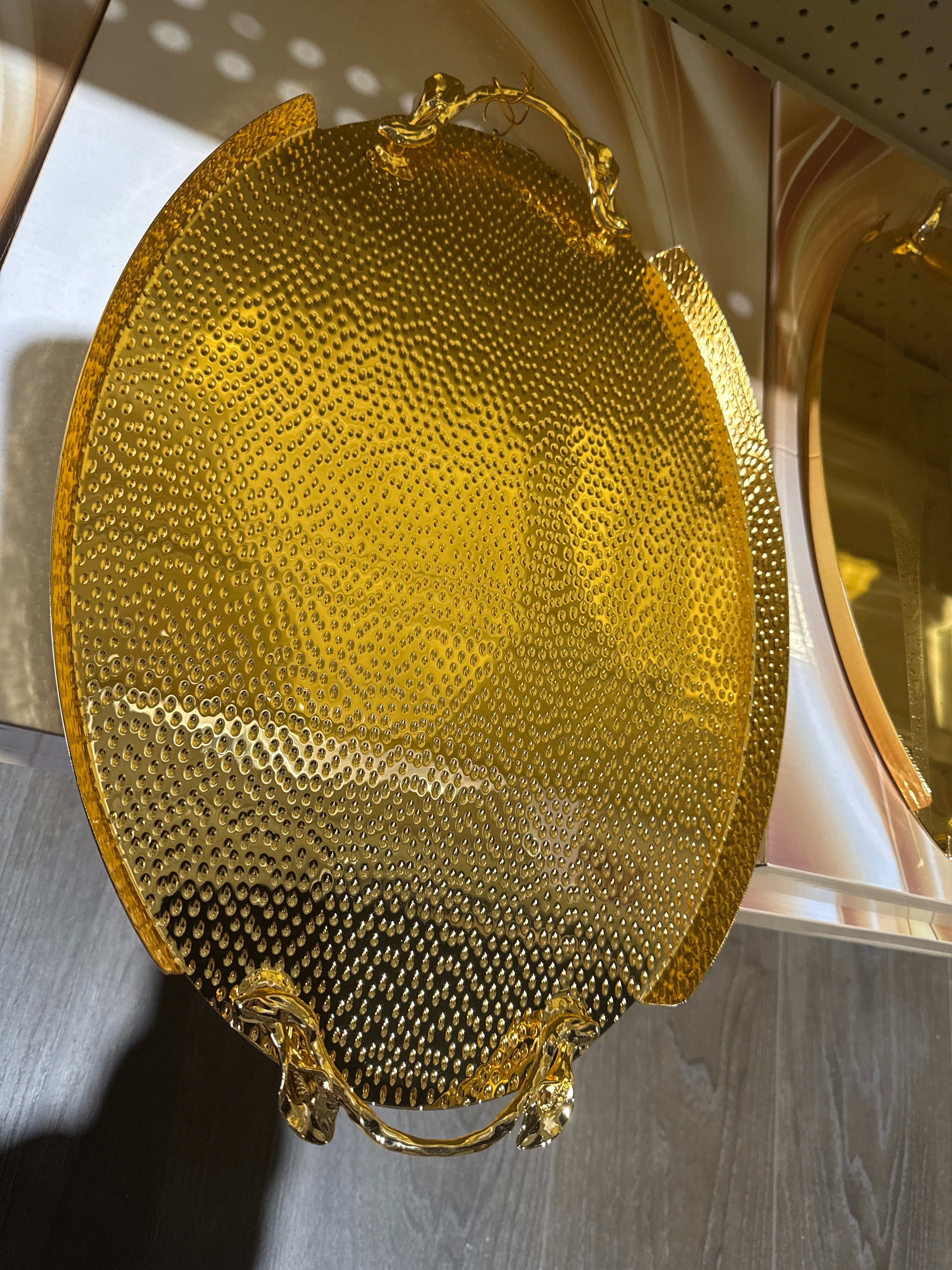 Luxury Hammered Gold Serving Tray – Elegant Decorative Oval Tray with Handles