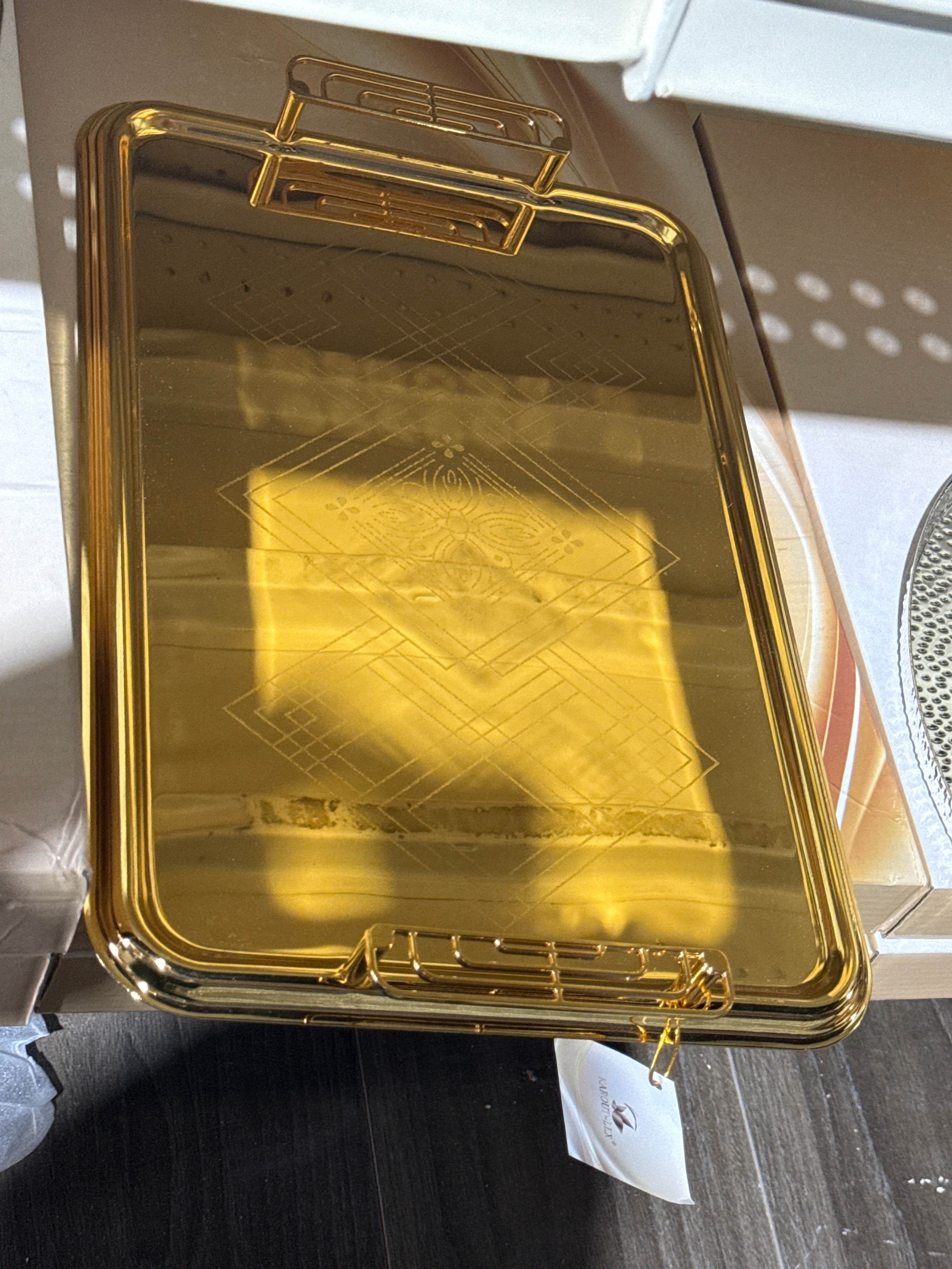 Luxury Etched Serving Tray with  Handles – Premium Decorative & Serving Platter(Silver,Gold)