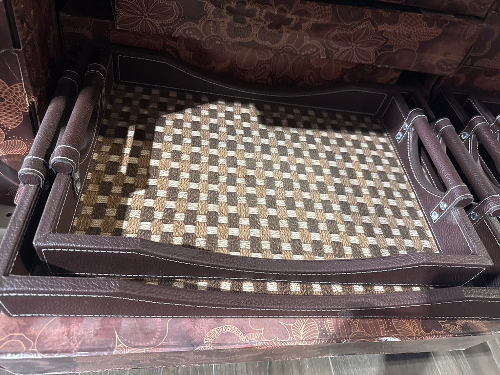 Momaz Woven Luxury Serving Tray Set – Premium Decorative Leatherette Trays with Handles