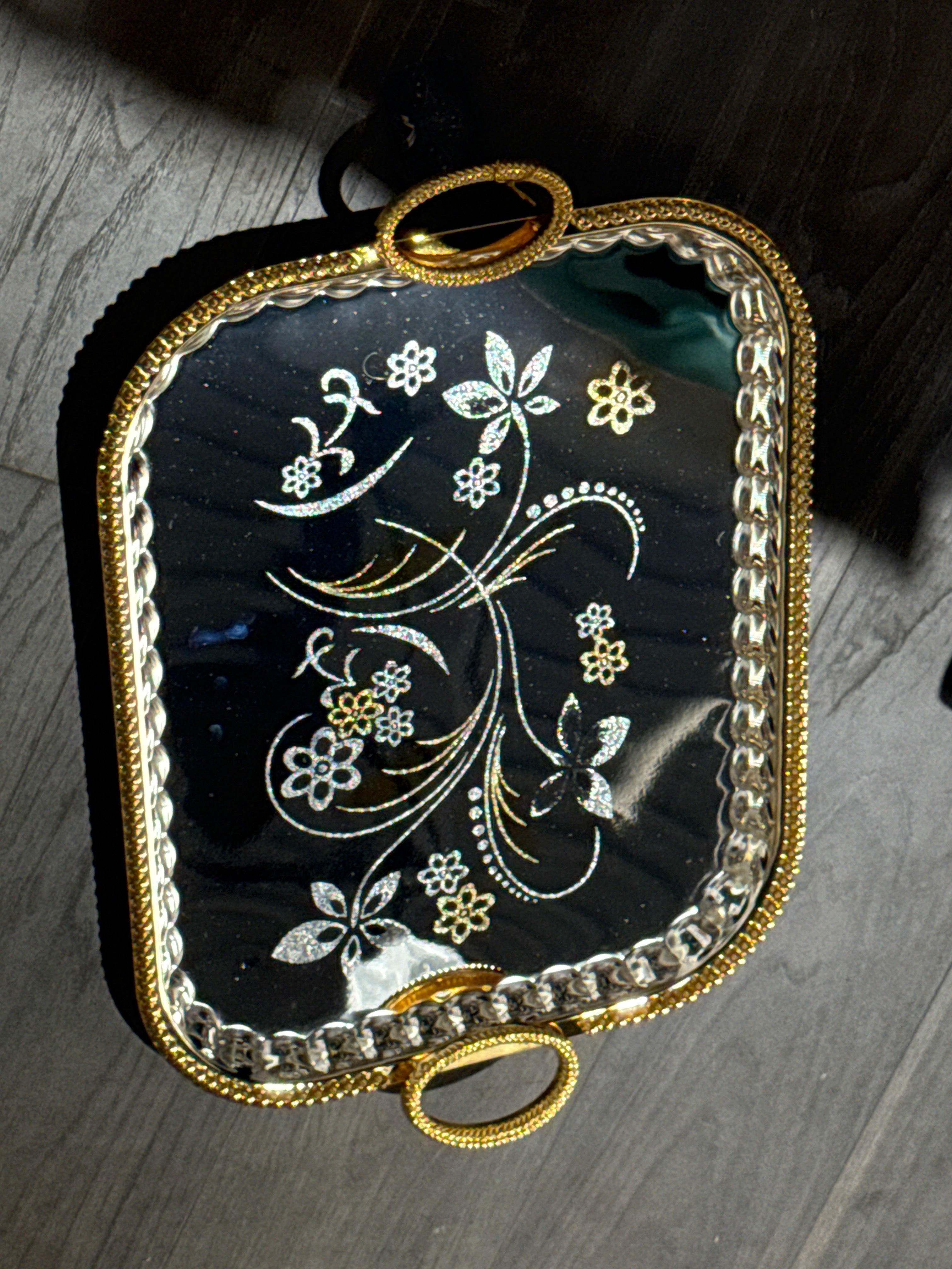 Luxury Floral Gold Serving Tray – Rectangle Design with Handles