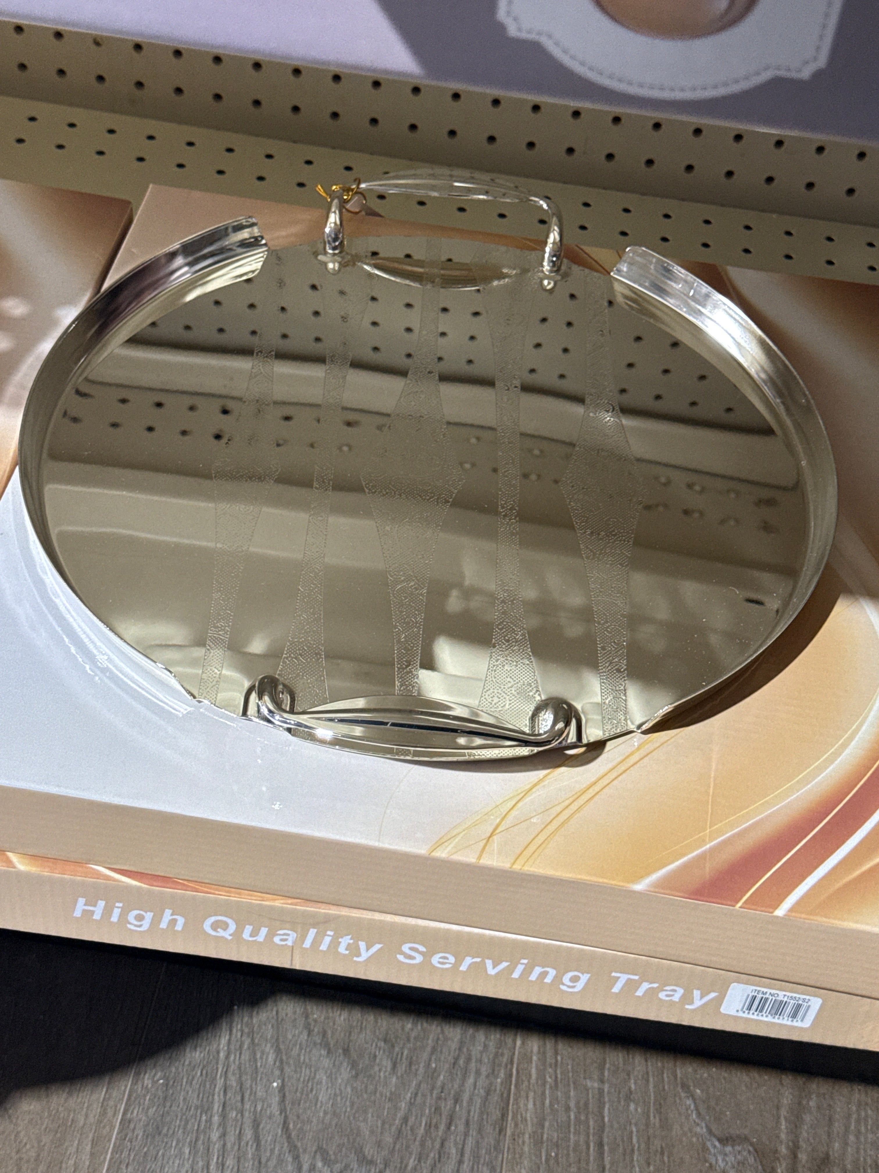 Luxury Silver and Gold  Round Serving Tray with Elegant Handles – Decorative Hosting Platter