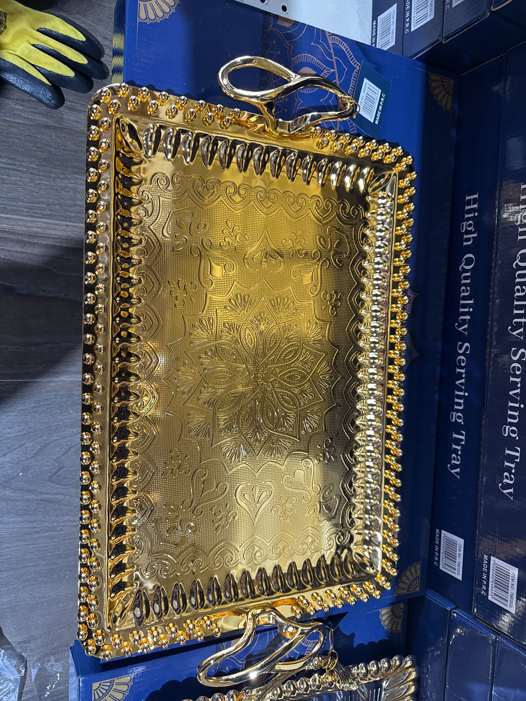 Luxury Gold Stainless Steel Serving Tray – Decorative Rectangle Design