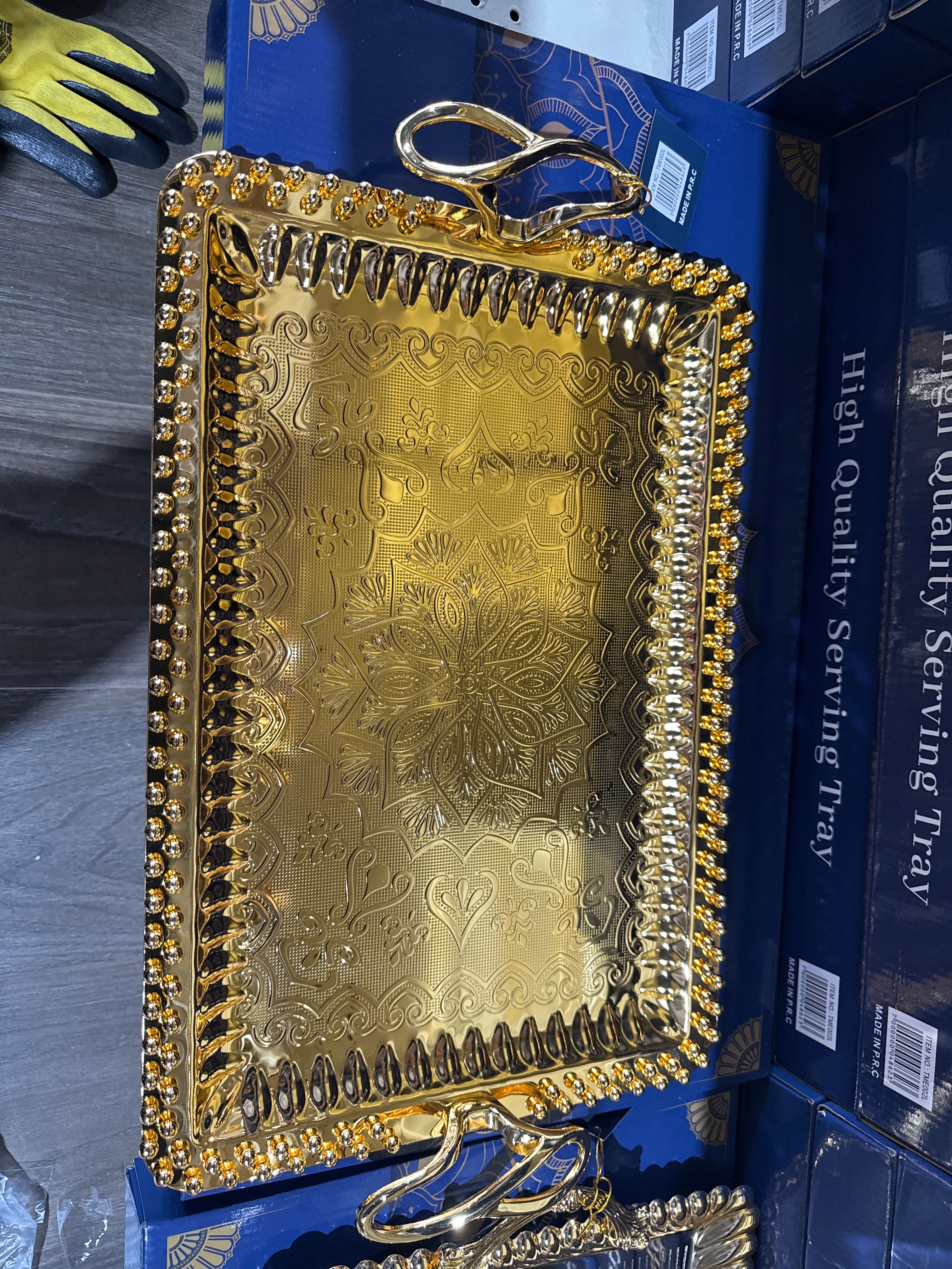 Luxury Gold Stainless Steel Serving Tray – Decorative Rectangle Design