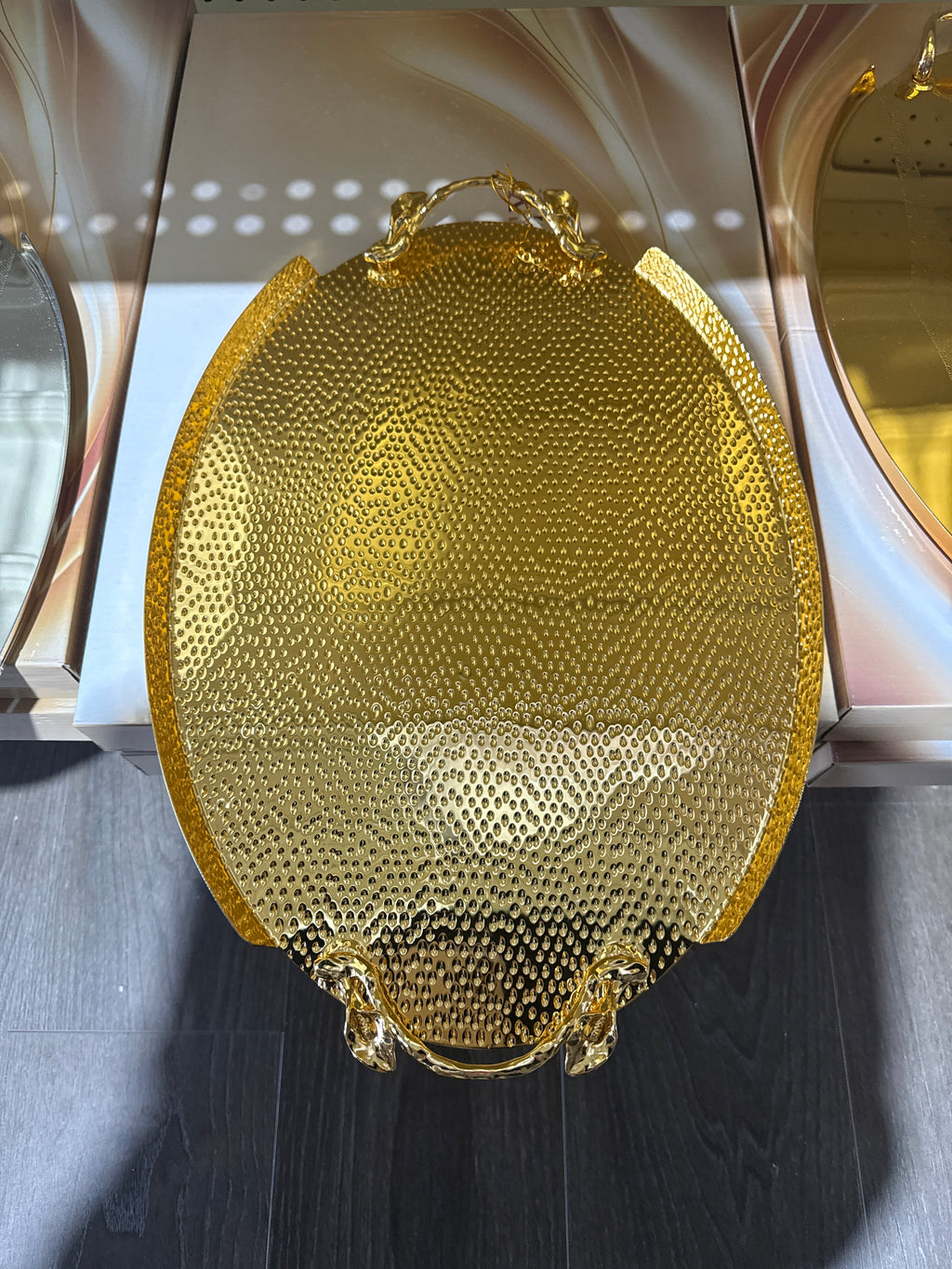 Luxury Hammered Gold Serving Tray – Elegant Decorative Oval Tray with Handles