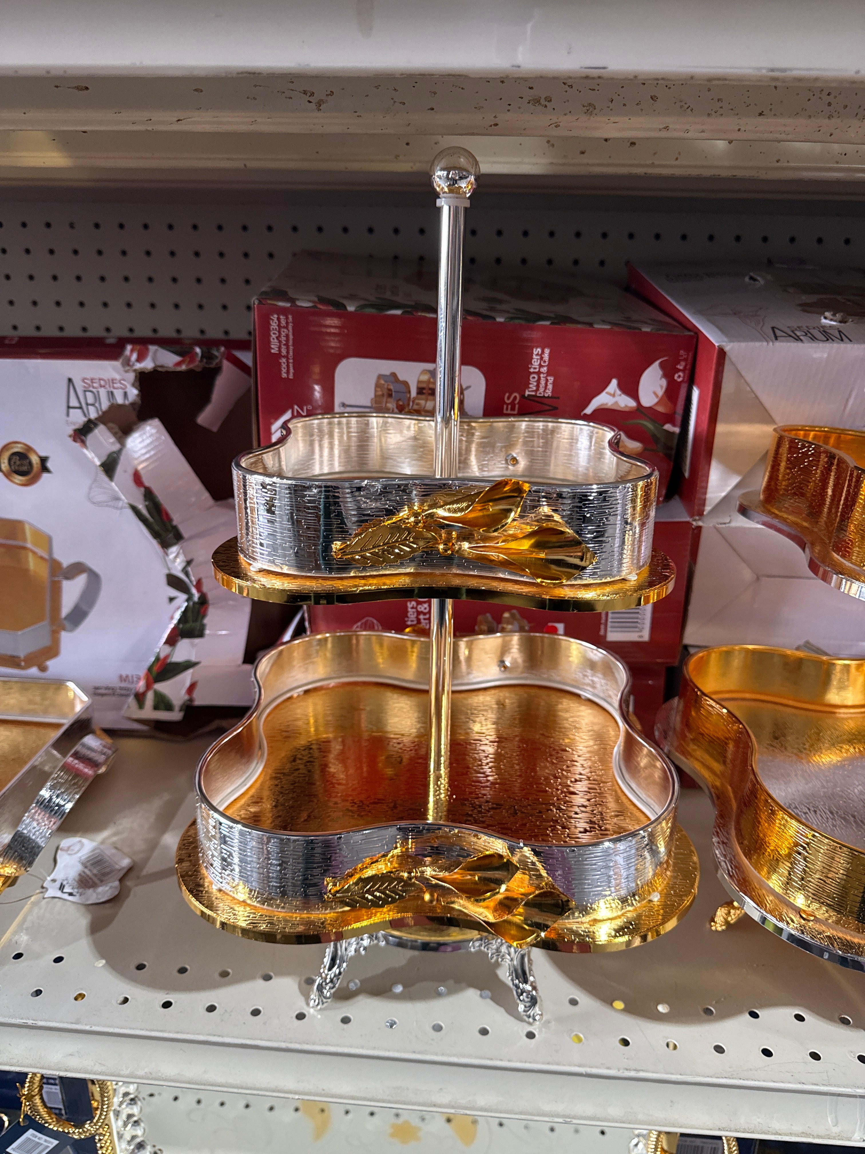 Arum Series 2-Tier  Serving Tray – Luxury Dessert & Snack Stand (Gold,Silver)