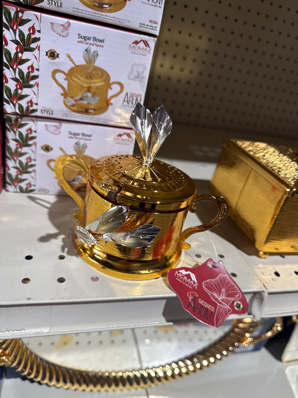 Arum Series Luxury Sugar Bowl – Silver & Gold Glass Jar with Lid & Spoon