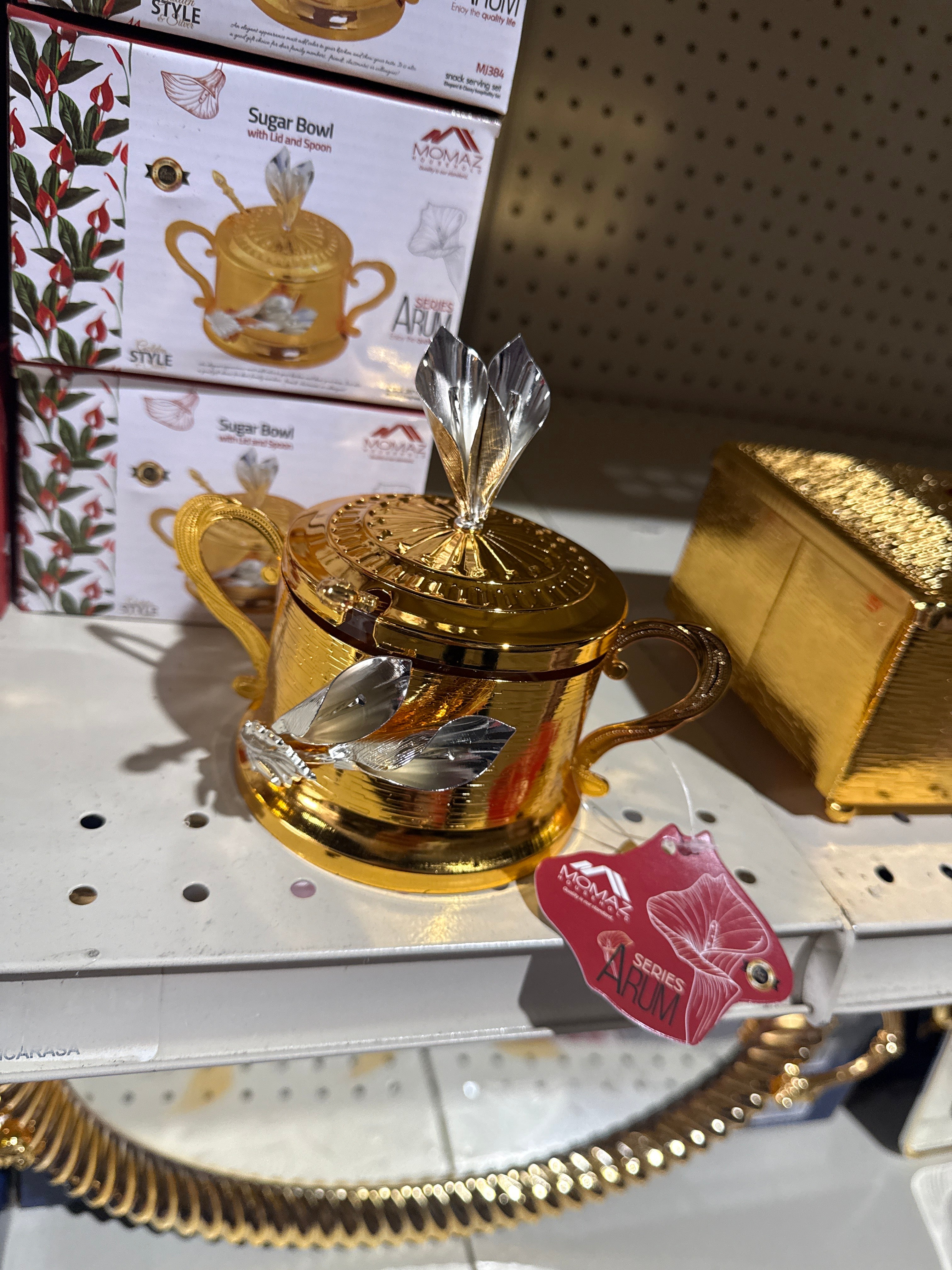 Arum Series Luxury Sugar Bowl – Silver & Gold Glass Jar with Lid & Spoon