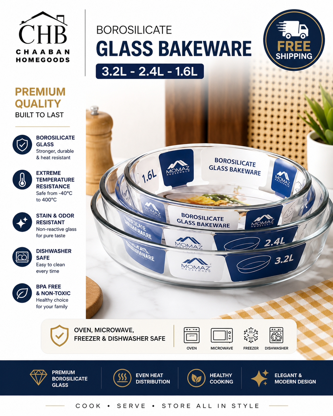 👉 3-Piece Glass Food Storage & Bakeware Set (Oven Safe)