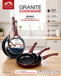Momaz 3-Piece Nonstick Fry Pan Set (Red) – PFOA-Free Cookware for All Stovetops