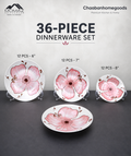 36-Piece Pink Floral Dinnerware Set – Elegant Modern Plates Collection (Momaz x Chaabanhomegoods)