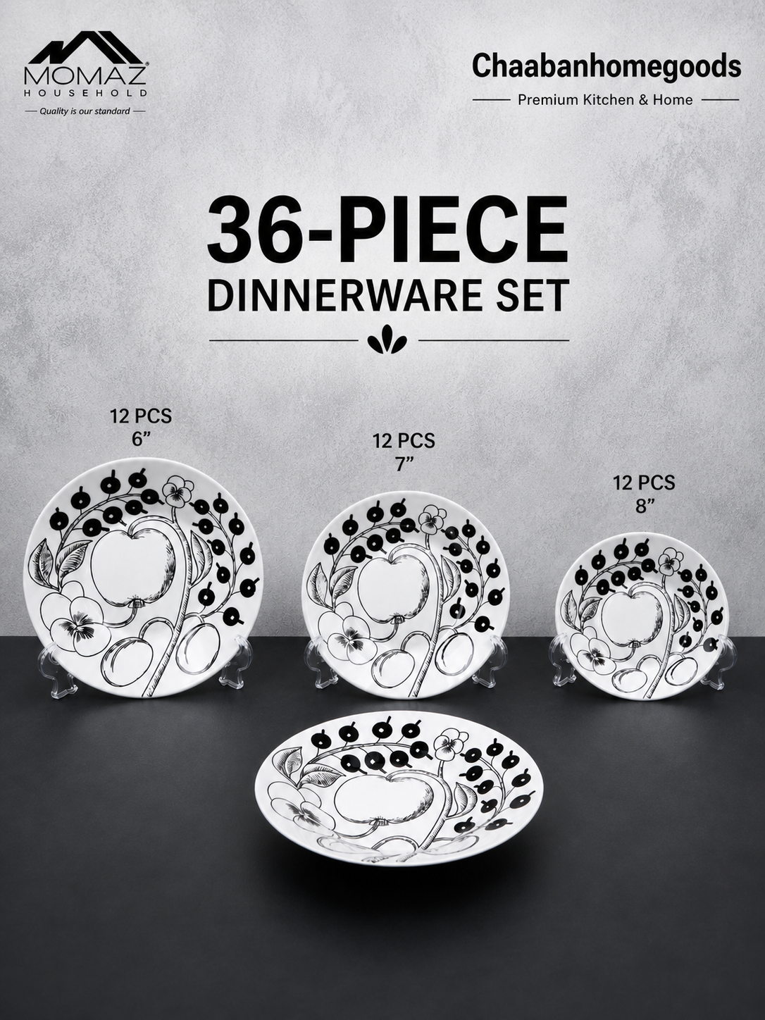 36-Piece Modern Black & White Dinnerware Set – Minimalist Plate Collection (Momaz x Chaabanhomegoods)