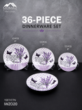 36-Piece Lavender Floral Dinnerware Set – Modern Purple Plates Collection (Momaz)