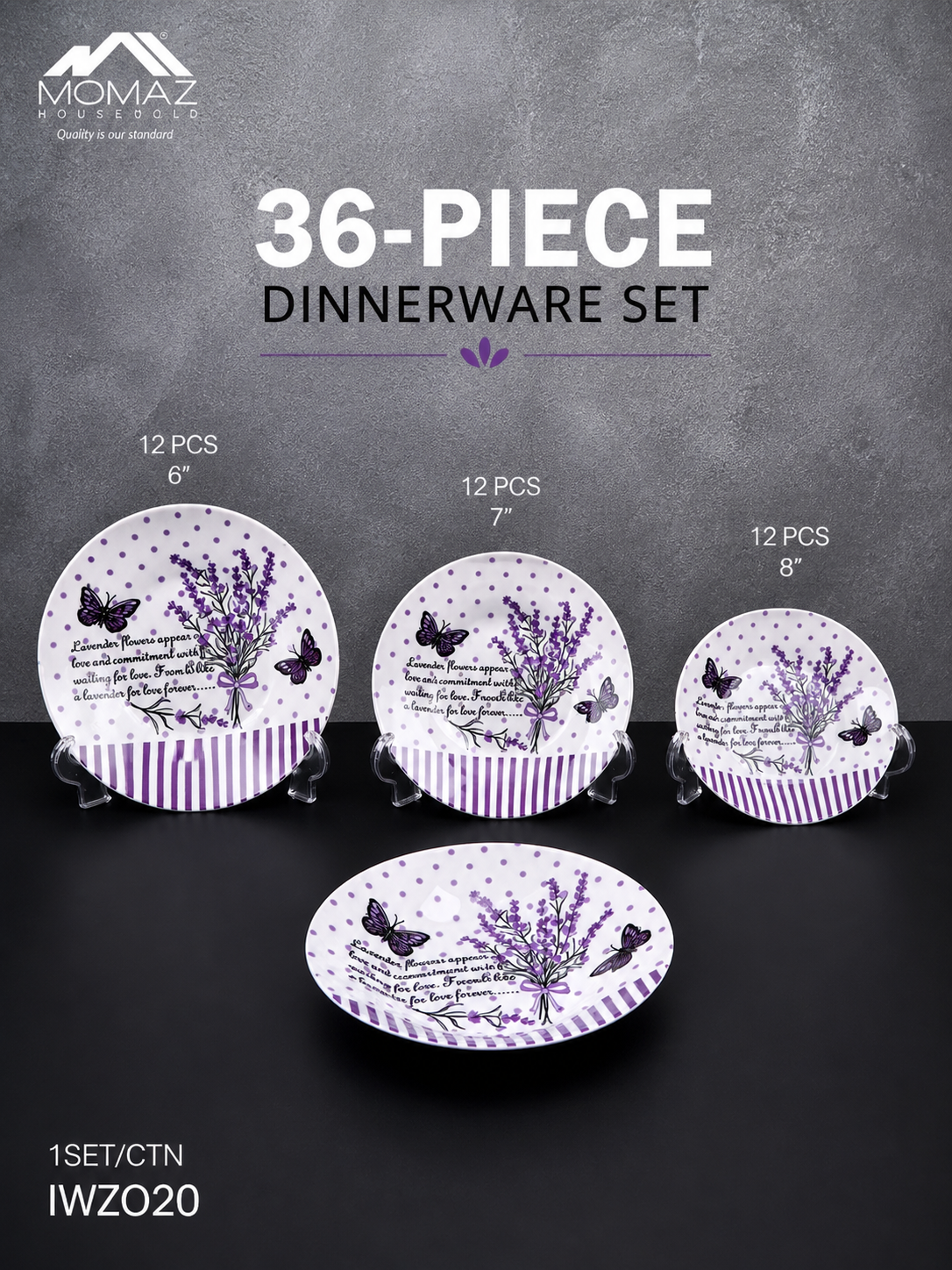36-Piece Lavender Floral Dinnerware Set – Modern Purple Plates Collection (Momaz)
