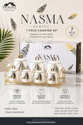 7-Piece Luxury Canister Set with Gold Stand – NASMA Series | Elegant Kitchen Storage Set