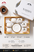 Luxury NASMA Series Tea Set – 6 Cups with Coasters & Serving Plate (Porcelain)