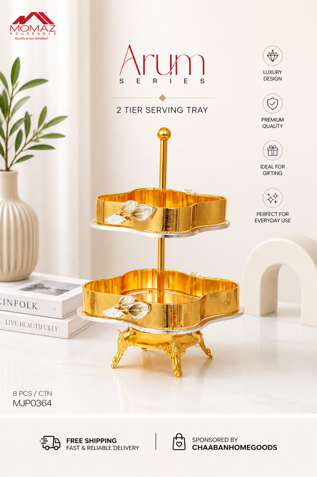 Arum Series 2-Tier  Serving Tray – Luxury Dessert & Snack Stand (Gold,Silver)