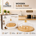 Elegant Wooden Cake Tray with Clear Dome Lid (33 × 33 cm) – Bamboo Dessert Stand | Chaaban Homegoods