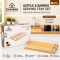 Acrylic & Bamboo Serving Tray Set (2 Sizes) – Luxury Rectangular Trays with Gold Handles | Chaaban Homegoods