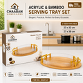 Luxury Acrylic & Bamboo Round Serving Tray Set (2 Sizes) – Gold Handle Display Trays | Chaaban Homegoods