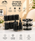 27 Piece Kitchen Spice Organizer Set with Oil & Vinegar Bottles – Luxury Countertop Seasoning Rack
