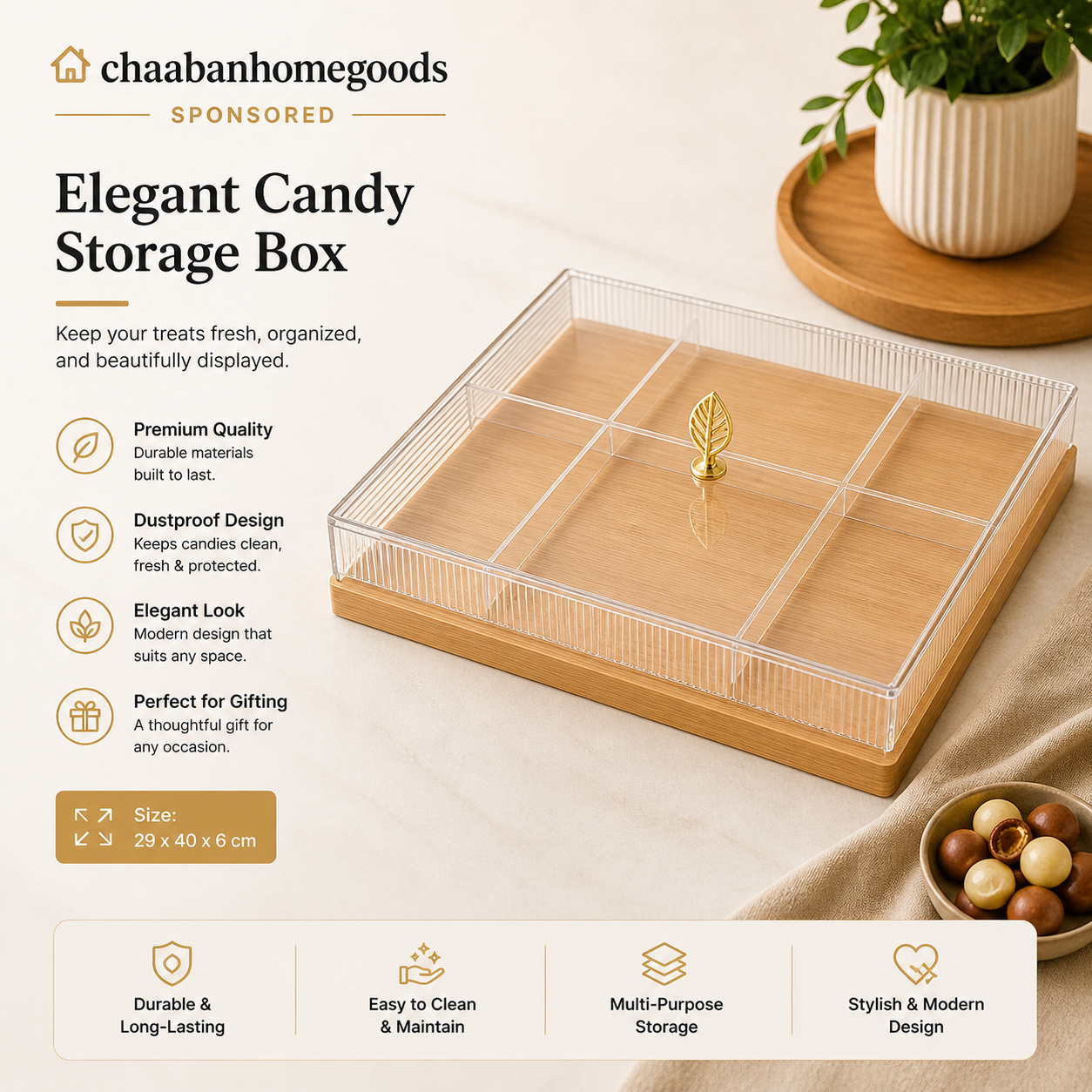6-Compartment Clear Candy Storage Box with Lid – Elegant Organizer Tray