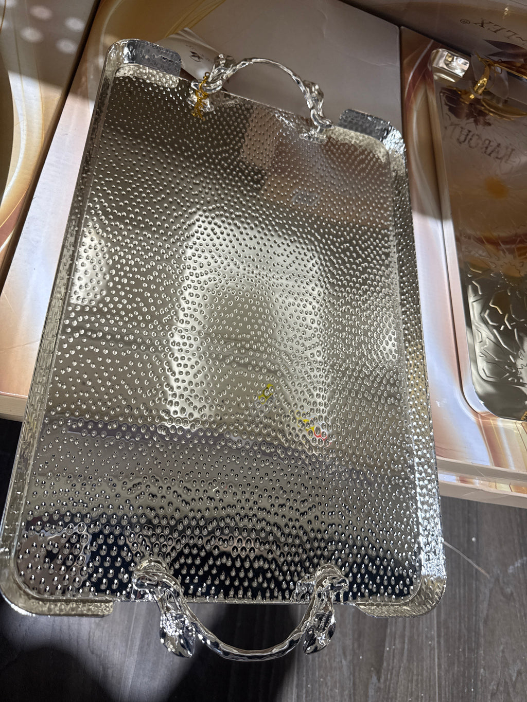 Luxury Hammered Silver Serving Tray – PremiumDecorative Tray with Handles(Rectangular,Oval,Round)