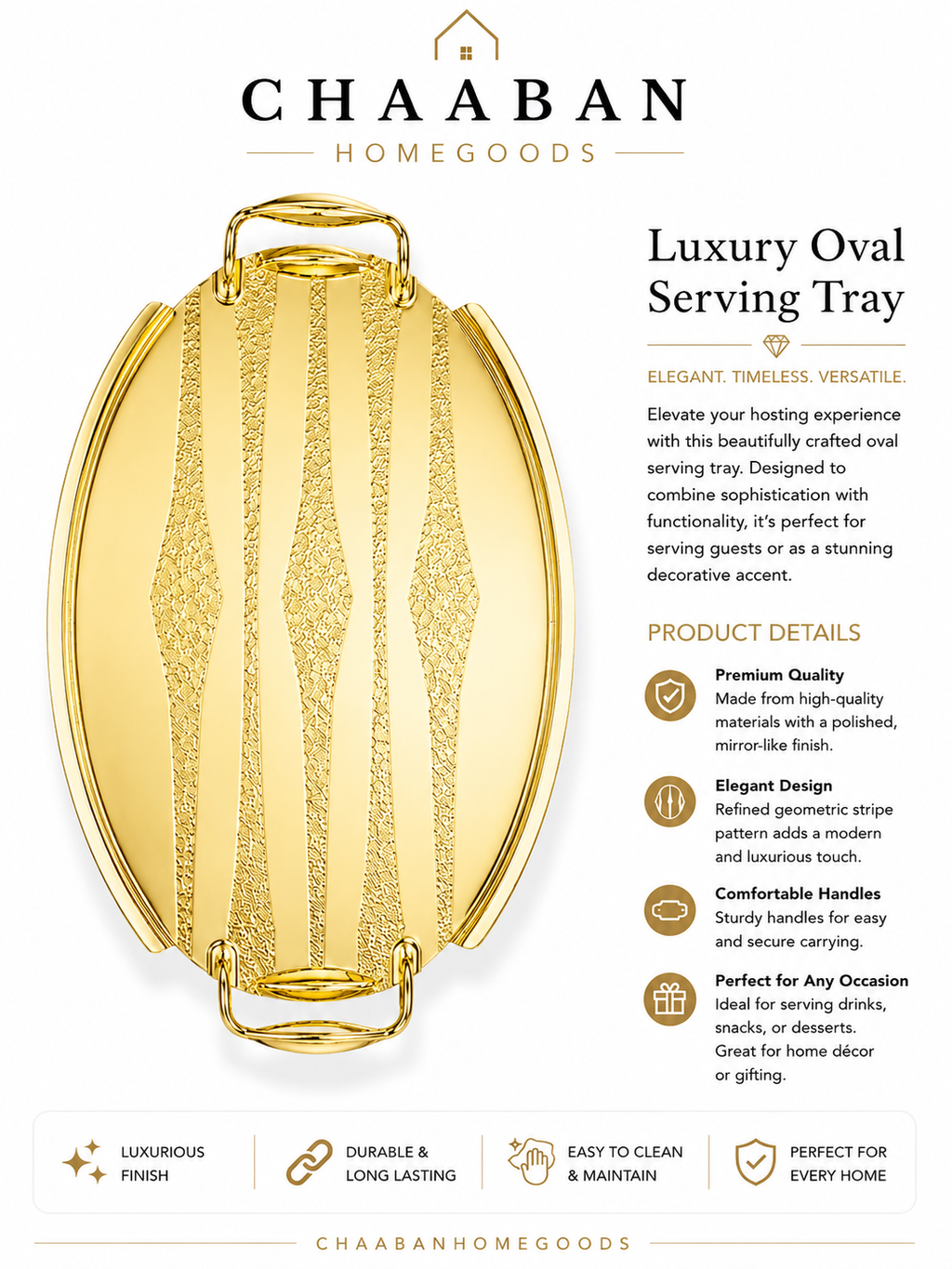 Luxury Oval Mirror Serving Tray – Modern Wave Design Decorative Tray with Elegant Handles (Silver,Gold)