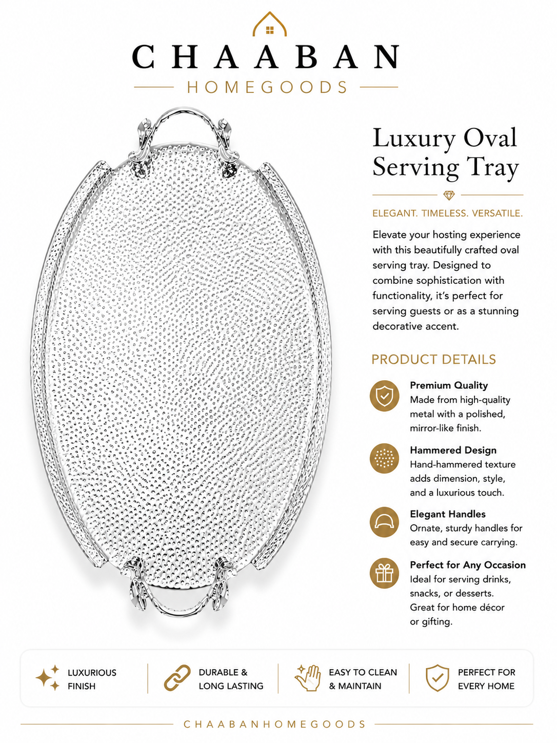 Luxury Hammered Silver Serving Tray – PremiumDecorative Tray with Handles(Rectangular,Oval,Round)