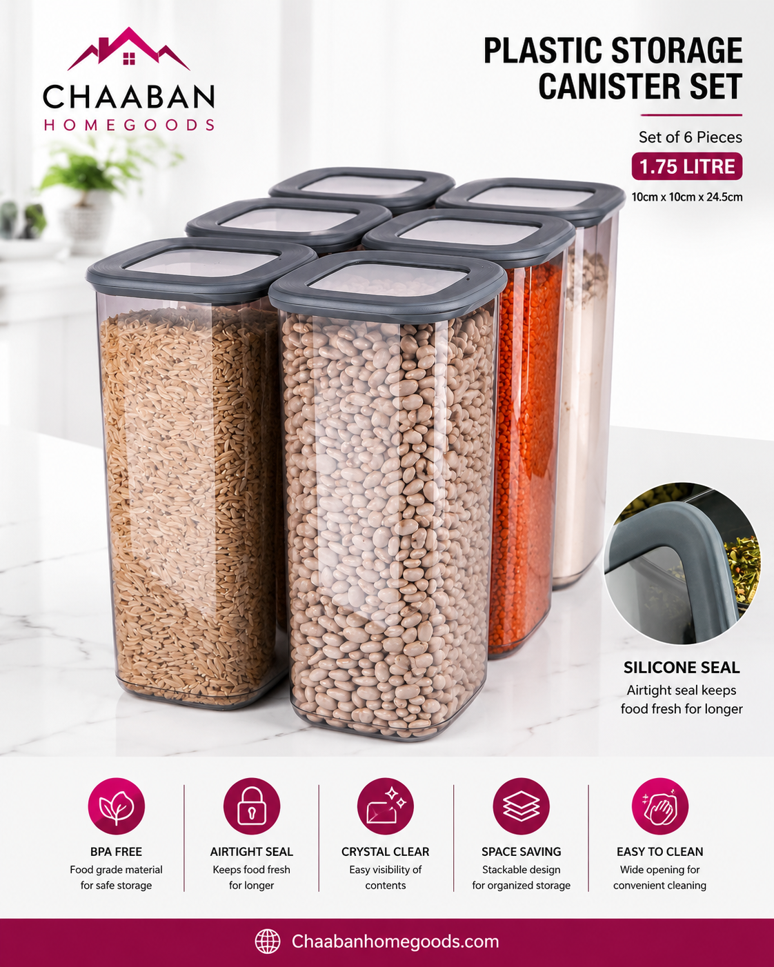 6-Piece Airtight Plastic Food Storage Container Set – BPA Free Pantry Organizers