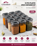 12-Piece Airtight Plastic Spice Container Set – BPA-Free Kitchen Storage Jars | 450ML