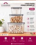 Chaabanhomegoods 3-Piece Airtight Plastic Food Storage Container Set – BPA Free Kitchen Organizer