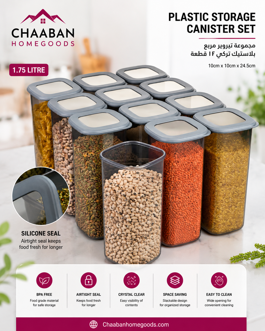 12-Piece Airtight Plastic Storage Canister Set – BPA Free Kitchen Pantry Containers