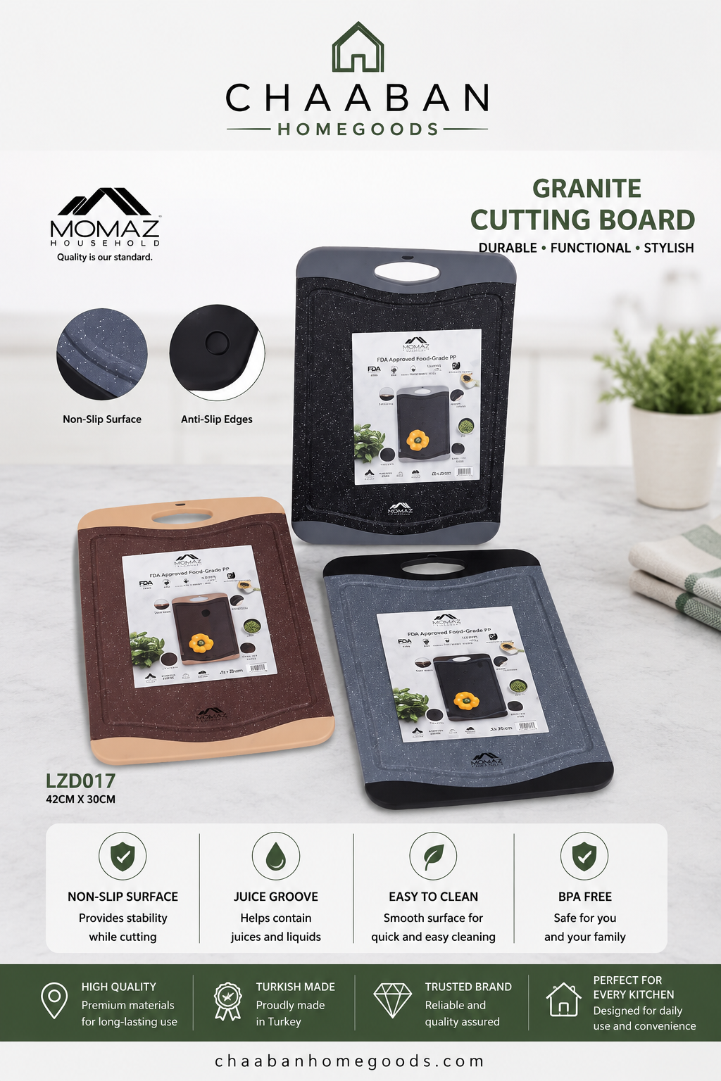 Granite Cutting Board – Non-Slip BPA-Free Kitchen Chopping Board 42×30CM