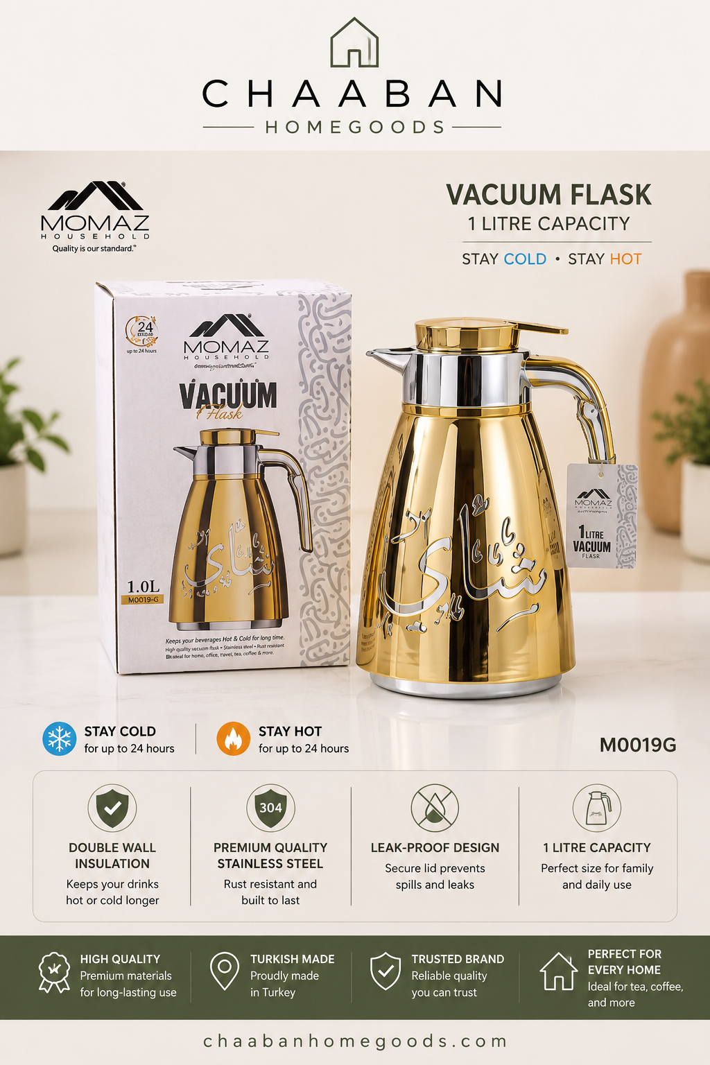 1-Liter Vacuum Flask – Double Wall Insulated Thermal Coffee & Tea Pot
