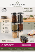 6-Piece Airtight Plastic Storage Jar Set – 450ML Kitchen Organizer Containers with Lids