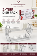 2-Tier Chrome Dish Drying Rack – Kitchen Counter Organizer with Cup & Utensil Holders
