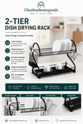 2-Tier Black Dish Drying Rack – Kitchen Counter Organizer with Cup & Utensil Holders