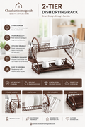 2-Tier Brown Dish Drying Rack – Kitchen Counter Organizer with Cup & Utensil Holders