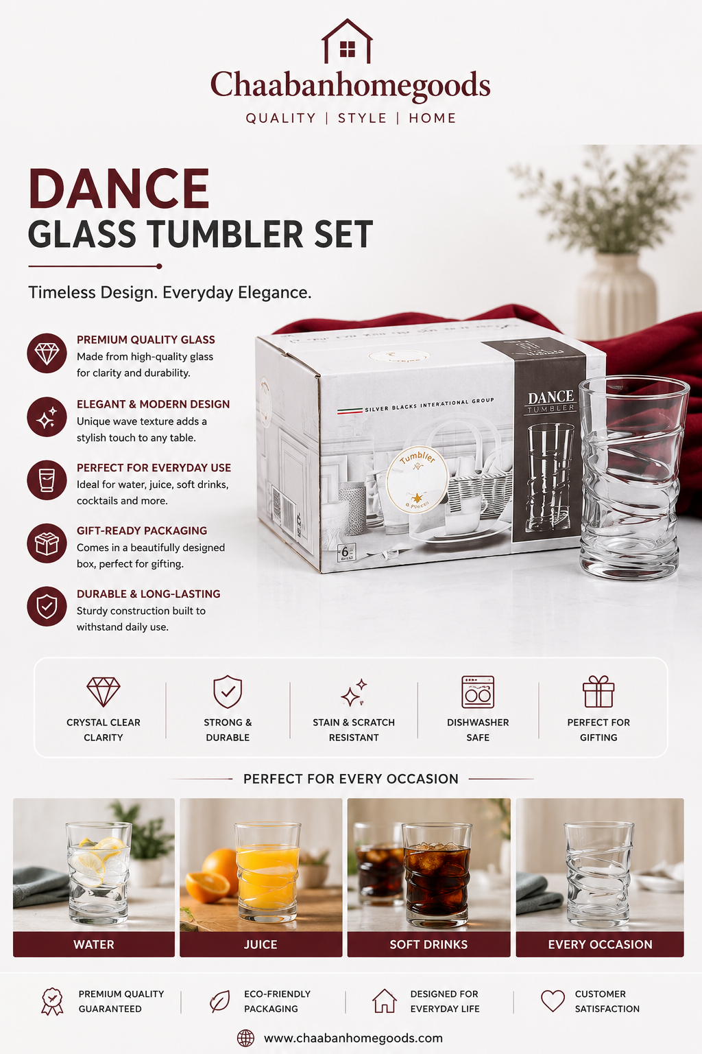Dance Glass Tumbler Set – Premium Wave Design Drinking Glasses (Set of 6)