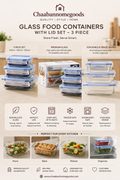 3 Piece Glass Food Storage Container Set with Airtight Lids – Oven & Microwave Safe