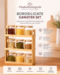 9 Piece Borosilicate Glass Canister Set with Bamboo Rack – Airtight Kitchen Storage Jars