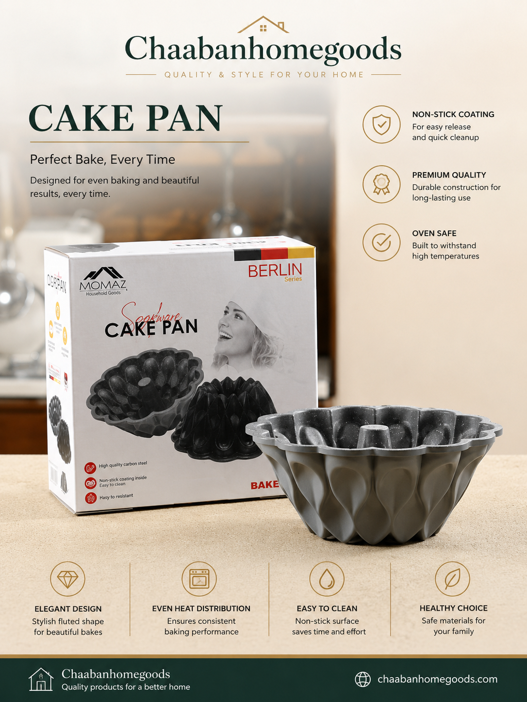 Chaabanhomegoods Non-Stick Bundt Cake Pan – Premium Fluted Baking Mold for Cakes & Desserts