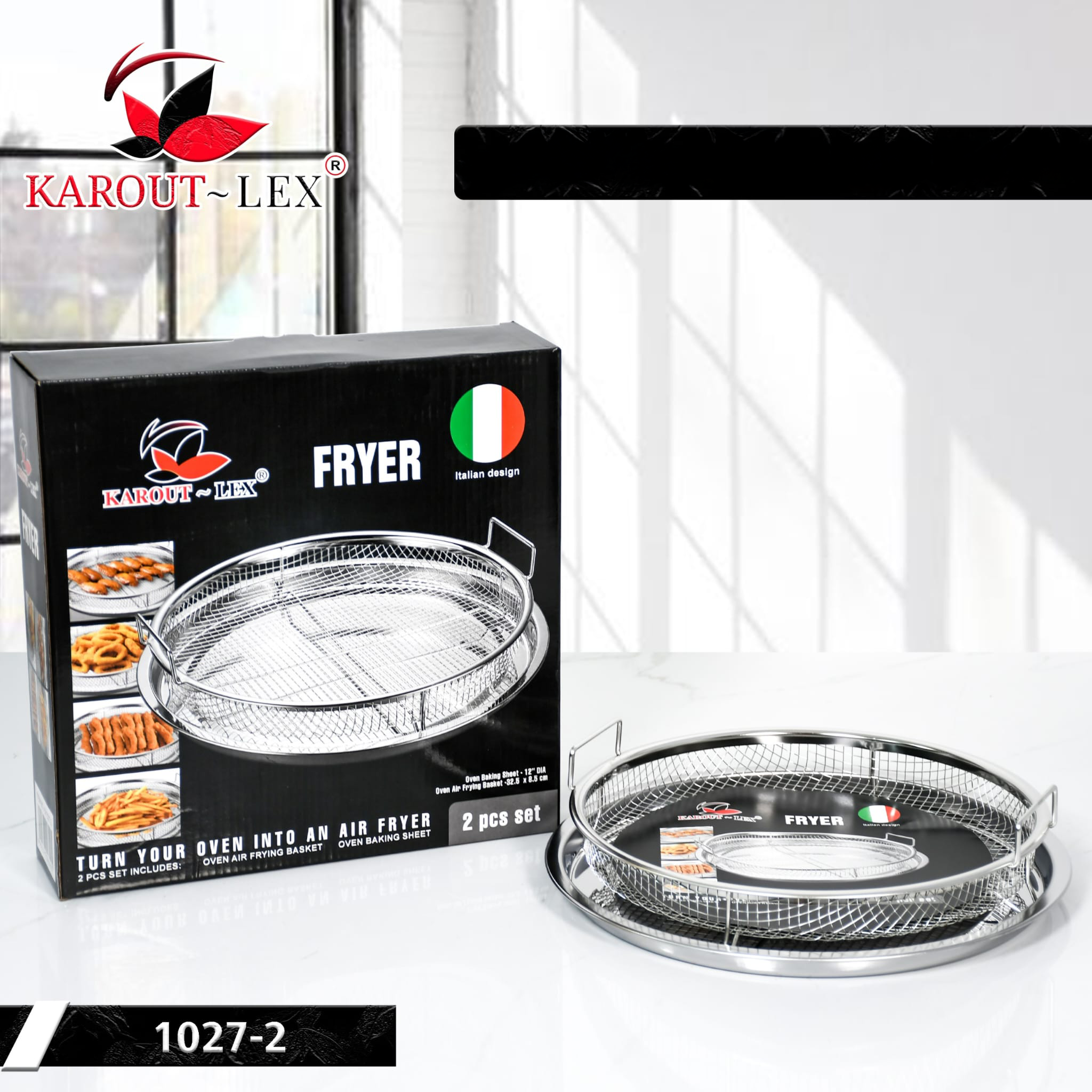 2-Piece Stainless Steel Frying Basket Set with Serving Tray (Round & Rectangular)