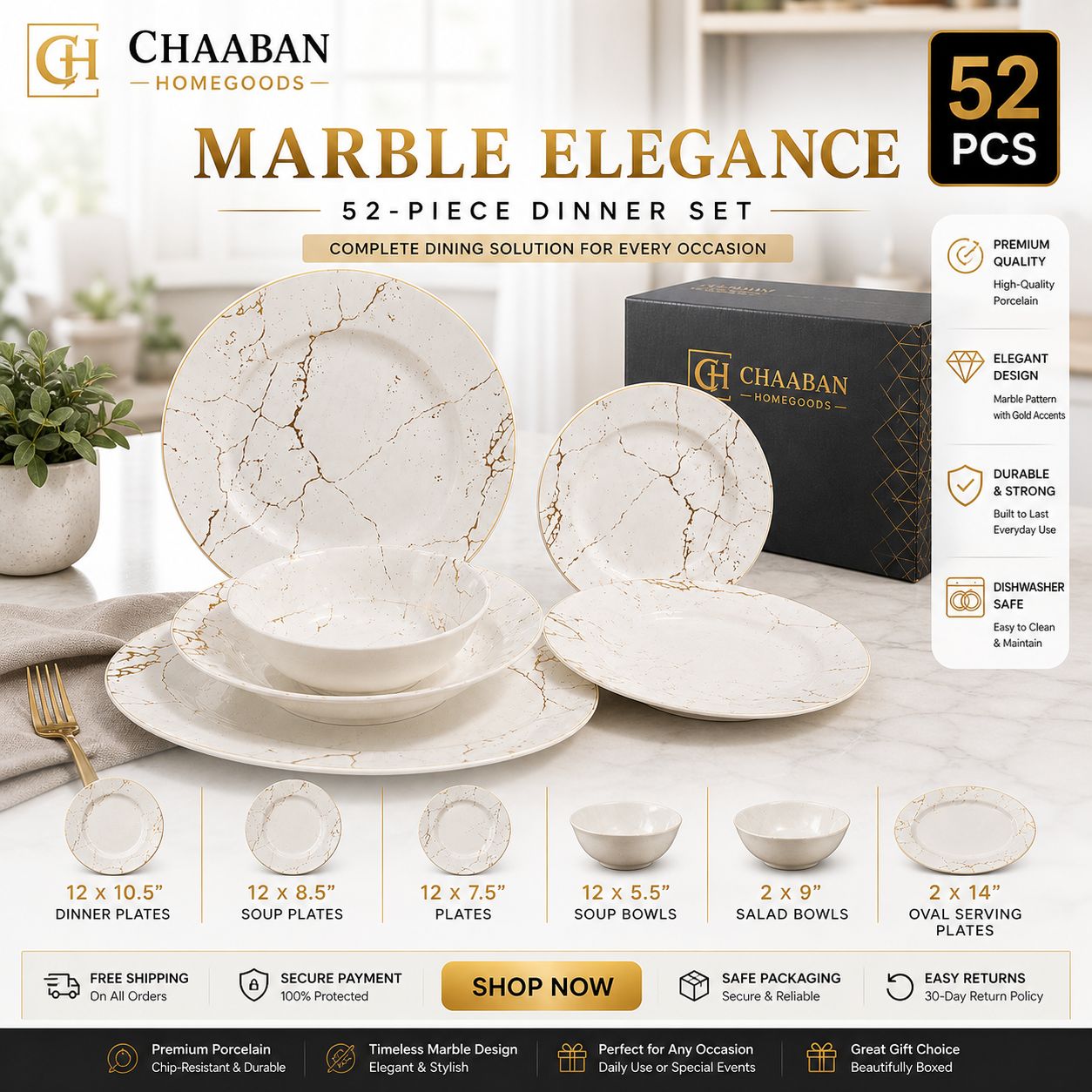 Marble Elegance 52-Piece Dinner Set – Chaaban Home Goods