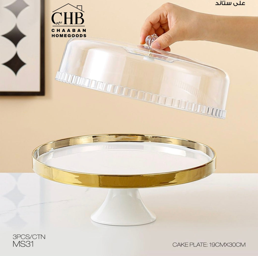 Luxury Cake Stand with Cover – Gold Serving Tray for Desserts