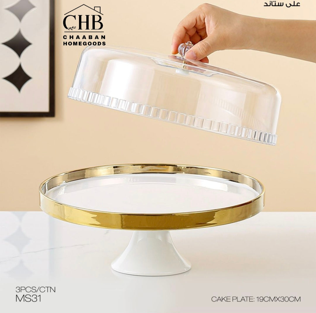 Luxury Cake Stand with Cover – Gold Serving Tray for Desserts