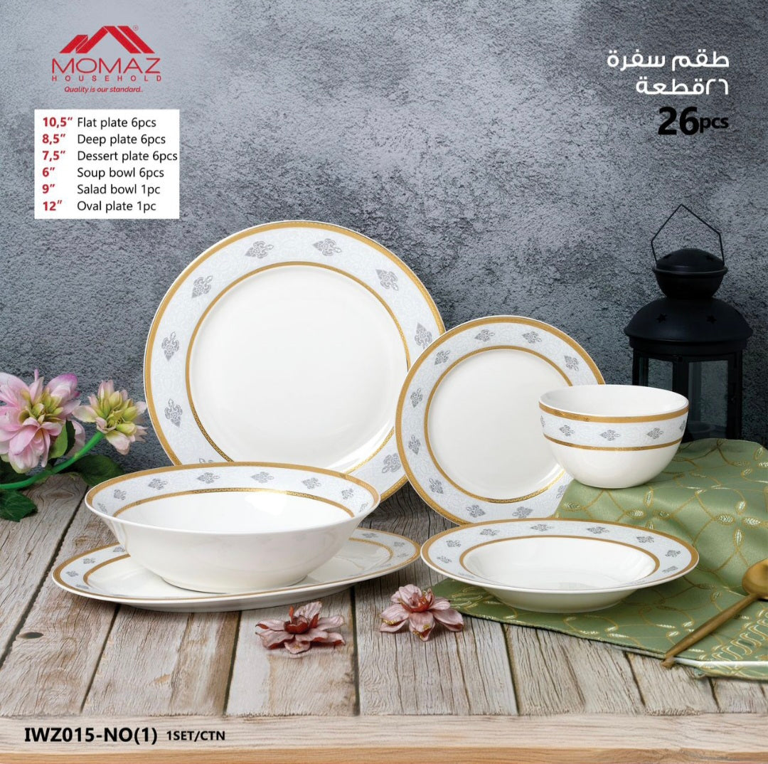 26-Piece Premium Dinnerware Set – Gold Rim Elegant Design